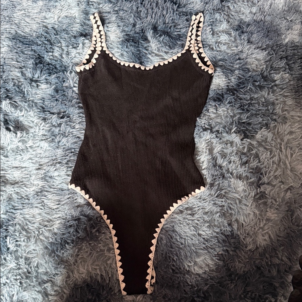 Black and White Ribbed Knit Bodysuit